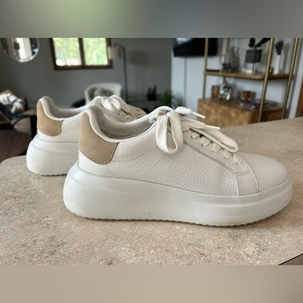 ZARA White Leather Platform Sneakers